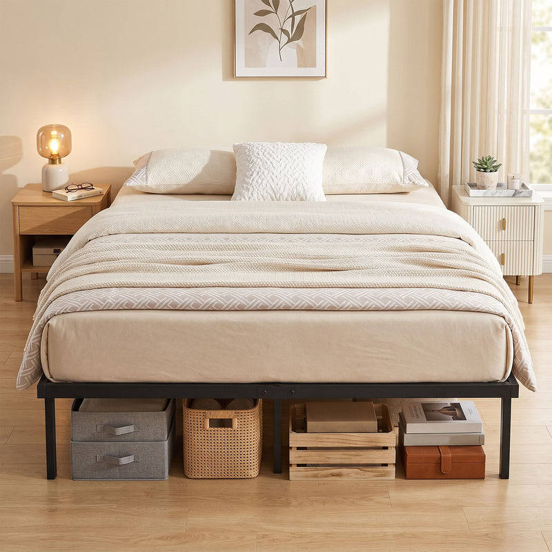 Black King Size Metal Bed Frame with Quiet Support and Underbed Storage