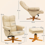 PU Leather Swivel Recliner Chair with Footstool and Storage for Lounge Comfort, Beige
