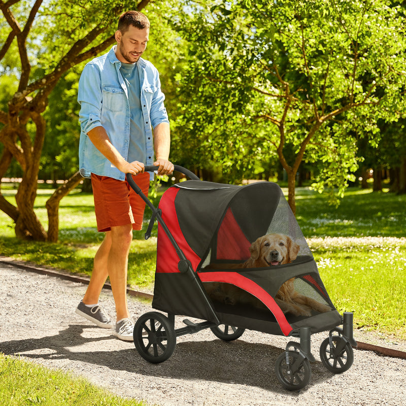 Easy Folding Pet Stroller for Large Dogs With Shock Absorb Frame and Safety Leashes by PawHut AOSOM