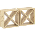 Set of 2 Wooden Wine Racks for 24 Bottles Each Ideal for Tabletop Storage Natural Wood AOSOM