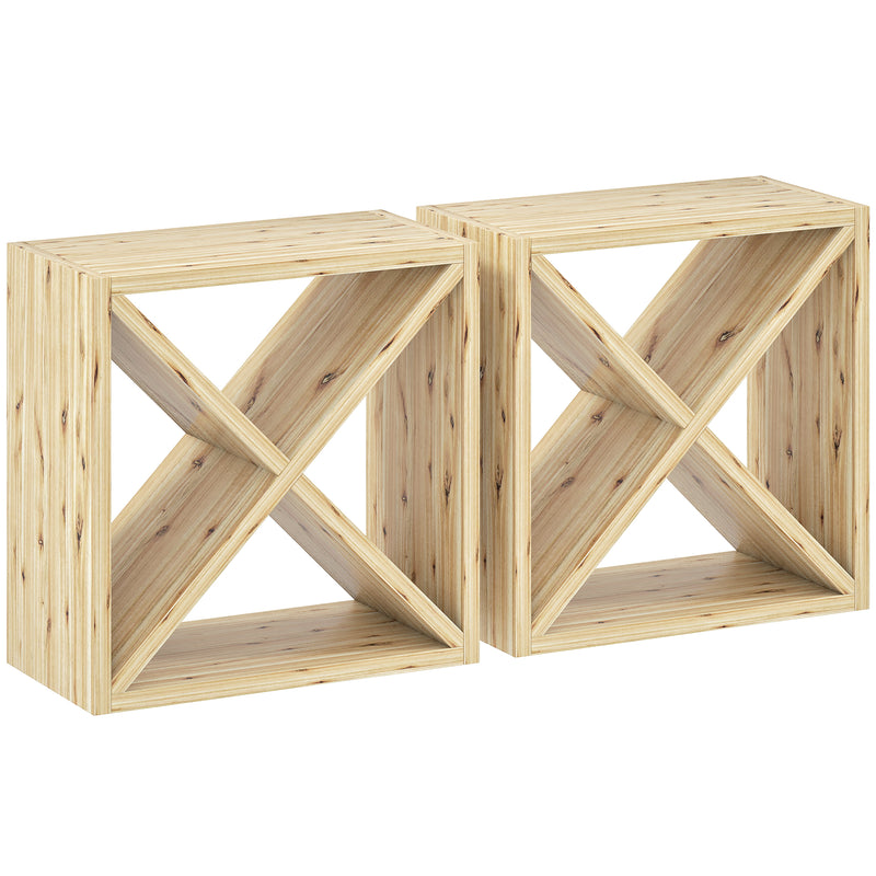 Set of 2 Wooden Wine Racks for 24 Bottles Each Ideal for Tabletop Storage Natural Wood AOSOM