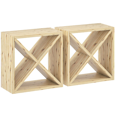 Set of 2 Wooden Wine Racks for 24 Bottles Each Ideal for Tabletop Storage Natural Wood AOSOM