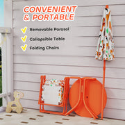 Kids Outdoor Picnic Table Set with Umbrella and 2 Folding Chairs for Garden Use Orange AOSOM