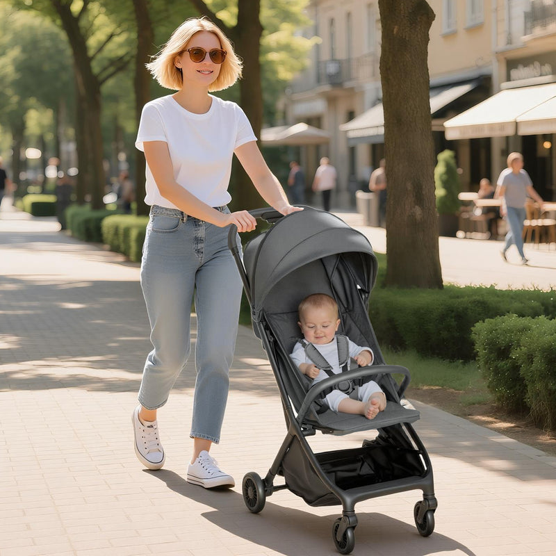 Lightweight Foldable Baby Stroller with Adjustable Seat and Canopy Ideal for Travel Dark Grey AOSOM