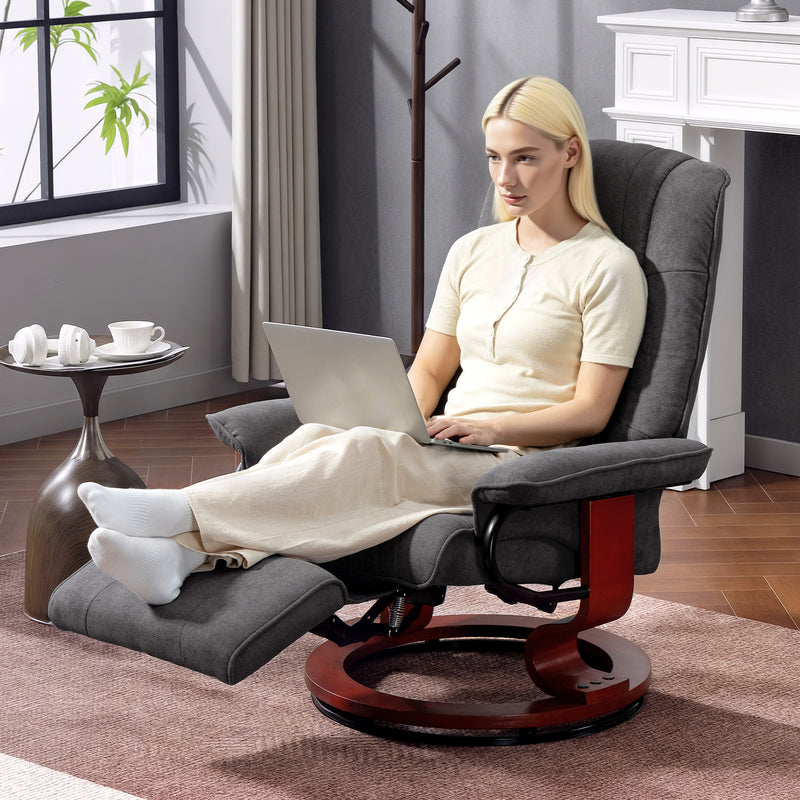 Reclining Swivel Lounge Chair With Padded Footrest For Home Office Comfort Grey