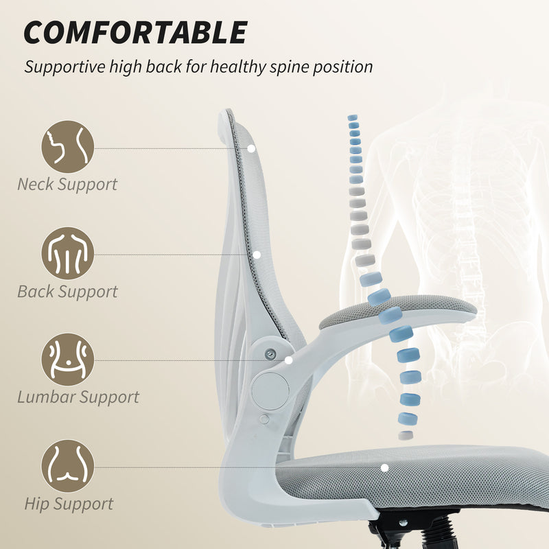Ergonomic Mesh Office Chair with Foldable Backrest for Home or Office Use Light Grey AOSOM