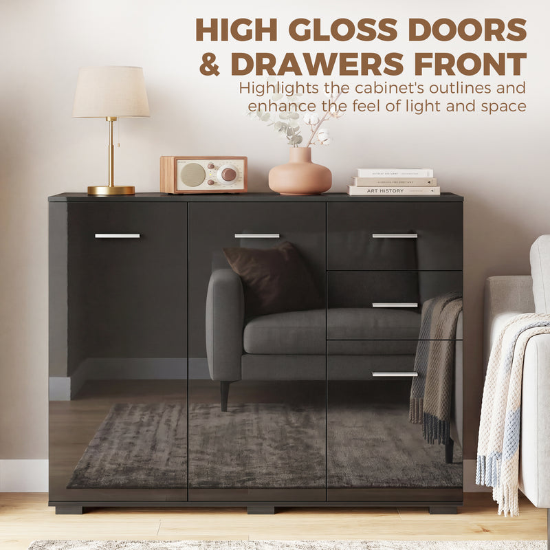 Sideboard with Drawers and Cupboards for Organised Home Storage High Gloss Black AOSOM