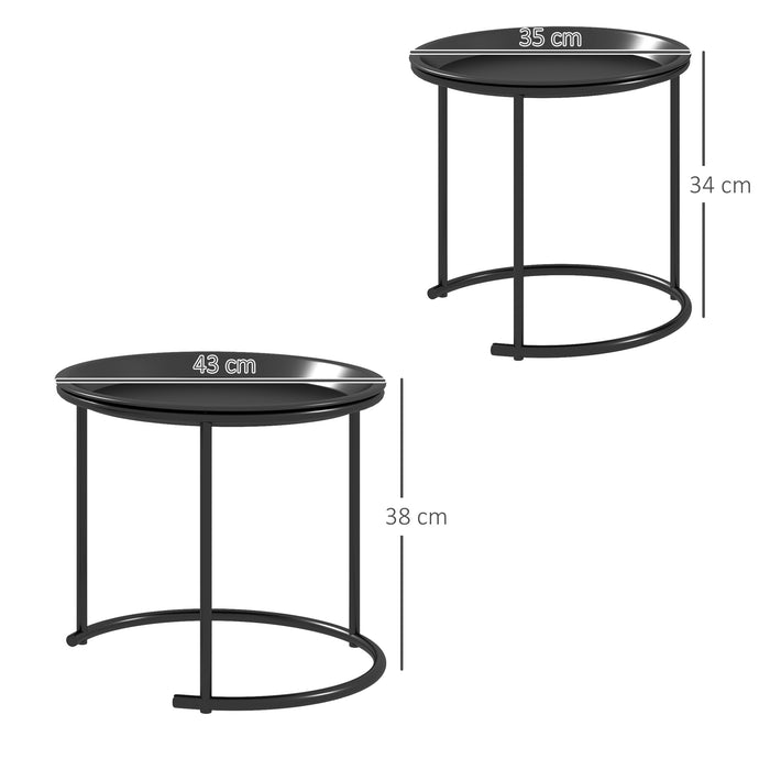White Nesting Side Tables Set of 2 with Removable Tray Tops and Steel Frame