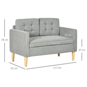 2 Seater Sofa with Hidden Storage and Wooden Legs for Small Spaces Light Grey