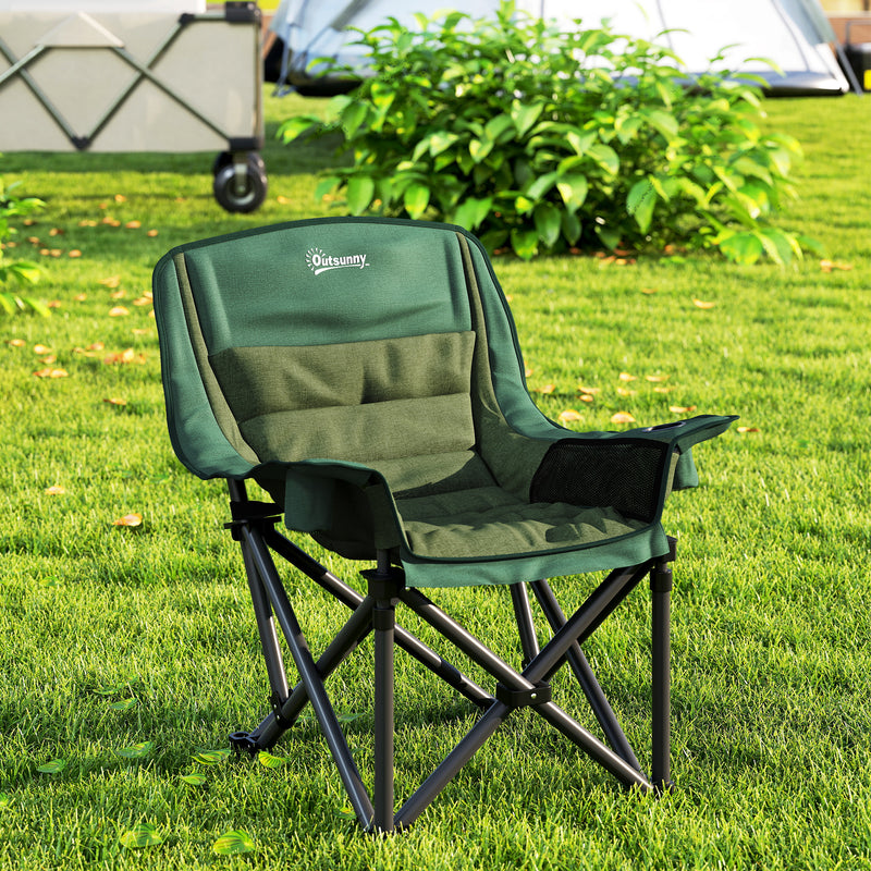 Folding Camping Chair with Padded Seat and Cup Holders for Garden or Outdoor Use Olive Green