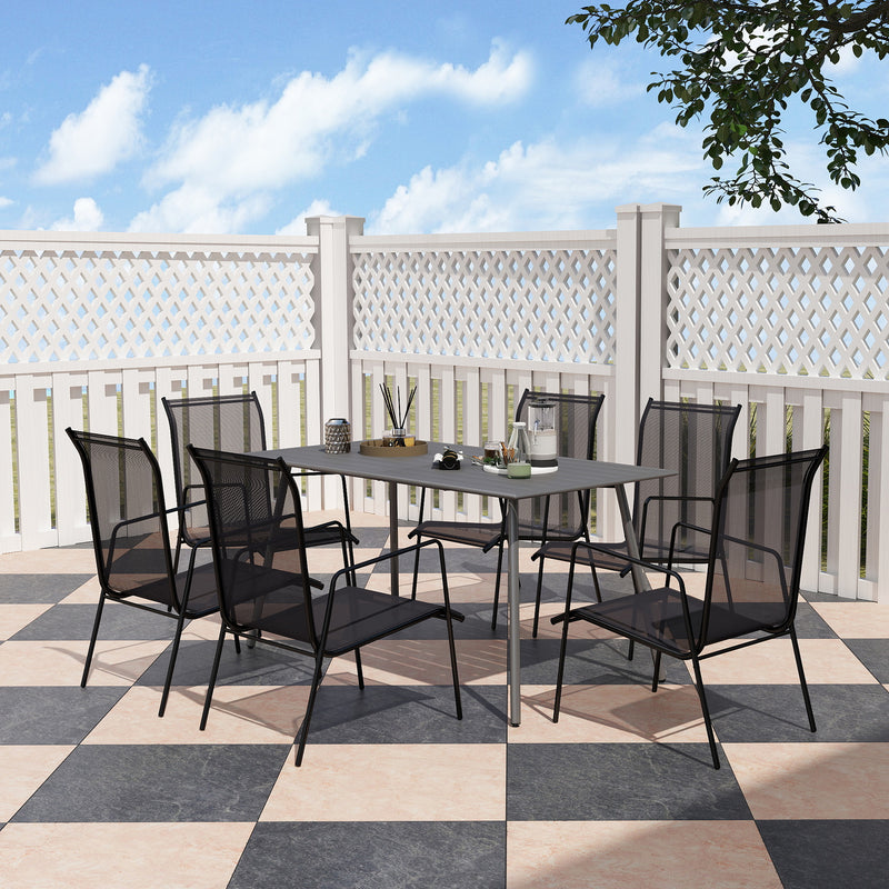 Grey 6 Seater Outdoor Dining Table with Slatted Top and Steel Frame