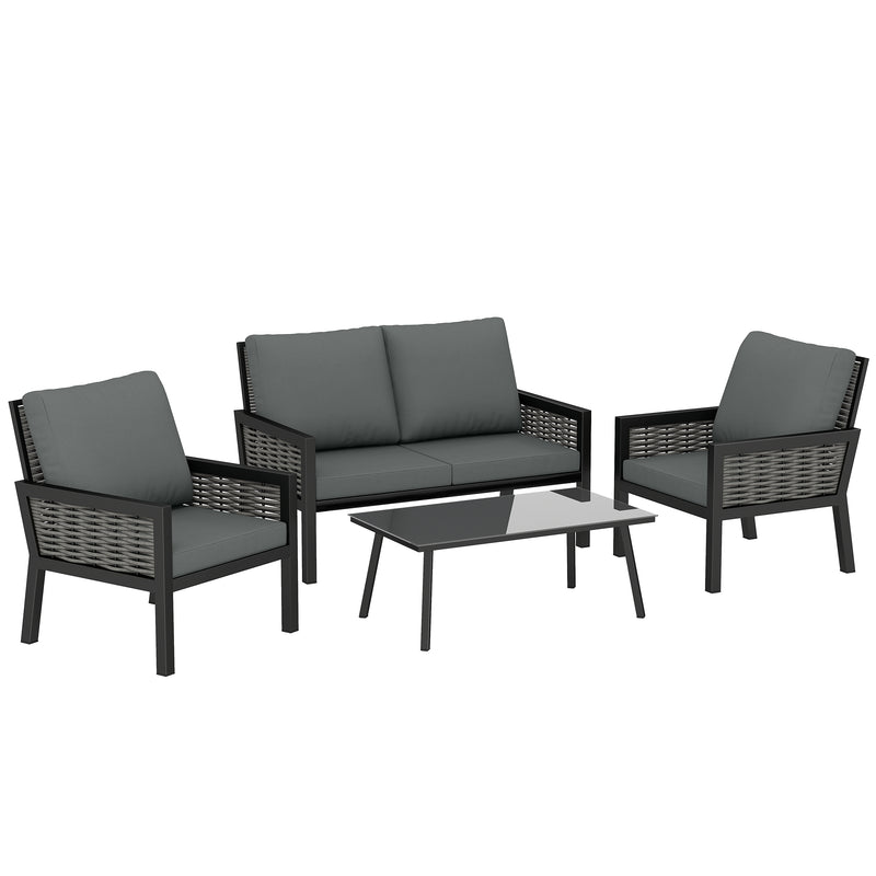 4-Piece Rattan Garden Furniture Set with Loveseat, Armchairs and Coffee Table — Dark Grey or Light Grey Outsunny