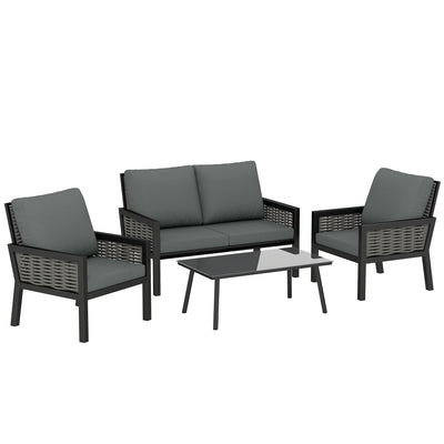 4-Piece Rattan Garden Furniture Set with Loveseat, Armchairs and Coffee Table — Dark Grey or Light Grey Outsunny