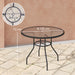 100 cm Round Garden Dining Table with Parasol Hole and Sturdy Tempered Glass Top Black by Outsunny