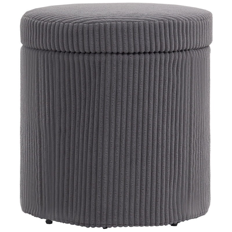 Grey 40cm Round Storage Ottoman Corduroy Footstool with Removable Lid and Legs by HOMCOM