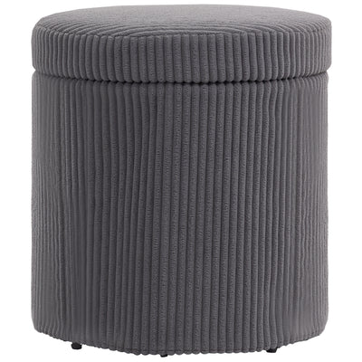 Grey 40cm Round Storage Ottoman Corduroy Footstool with Removable Lid and Legs by HOMCOM Homcom