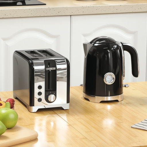 Retro Toaster and Kettle Set with Fast Boil and Reheat Function for Kitchen, Black