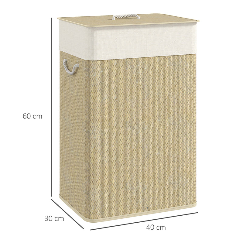 Bamboo Laundry Basket with Lid and Liner 72L Hamper with Handles for Bathroom or Bedroom