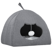 Cat House with Reversible Cushion and Toy Ball for Cosy Indoor Rest Grey White AOSOM