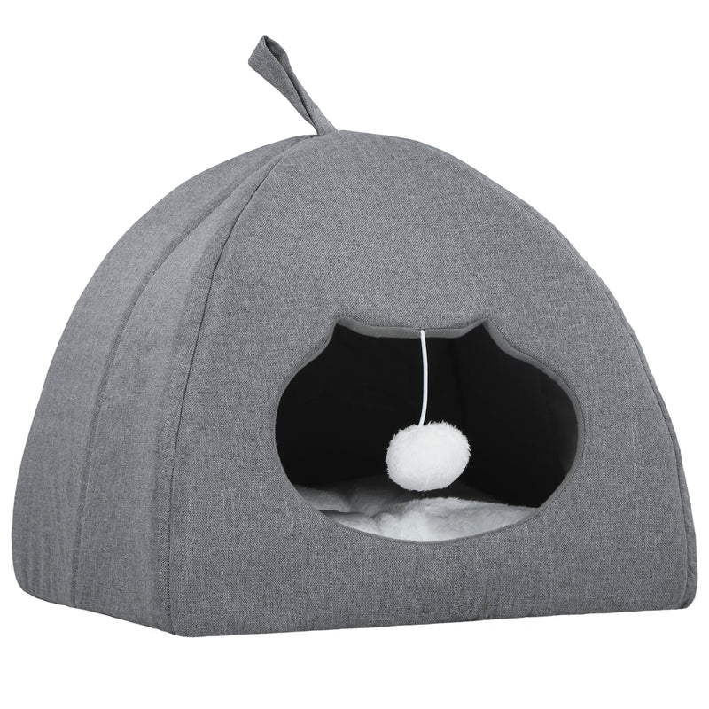 Cat House with Reversible Cushion and Toy Ball for Cosy Indoor Rest Grey White AOSOM