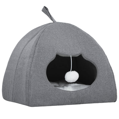 Cat House with Reversible Cushion and Toy Ball for Cosy Indoor Rest Grey White AOSOM
