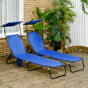 Set of Two Blue Folding Sun Loungers with Adjustable Backs and Sun Canopies by Outsunny