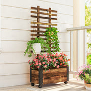 Wooden Raised Garden Bed With Trellis and Wheels for Outdoor Planting Greenhouse Brown Outsunny