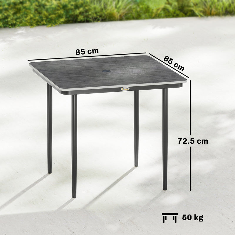 Garden Dining Table for 4 with Parasol Hole and Easy Care Faux Wood Top Dark Grey Outsunny