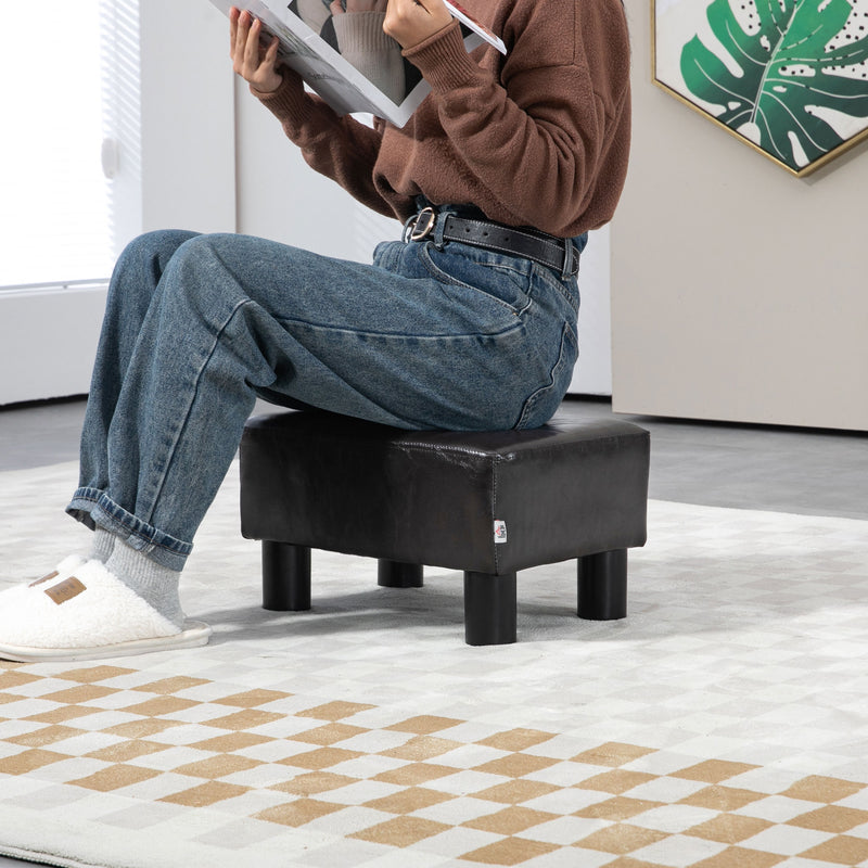 PU Leather Ottoman Footstool Cube with Sturdy Legs for Living Room Comfort, Brown