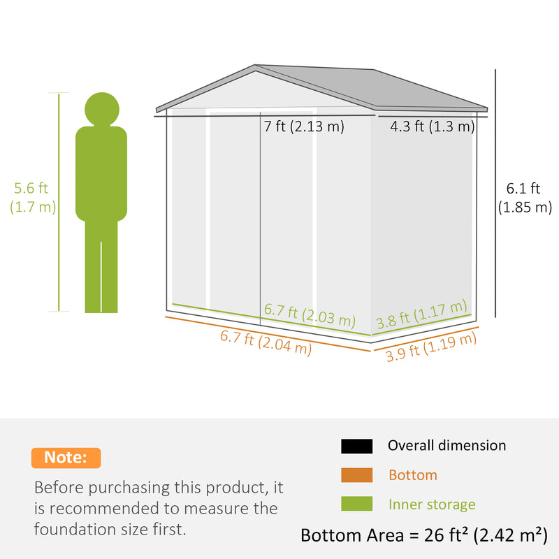 Light Brown 7 x 4ft Metal Garden Shed With Lockable Double Doors And Floor Foundation