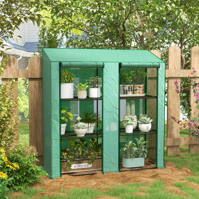 Three Tier Mini Greenhouse With Shelves For Patio Or Balcony Planting Green AOSOM