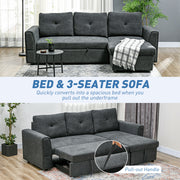 3 Seater L Shaped Sofa Bed With Pull Out Sleeper And Storage For Living Room Dark Grey