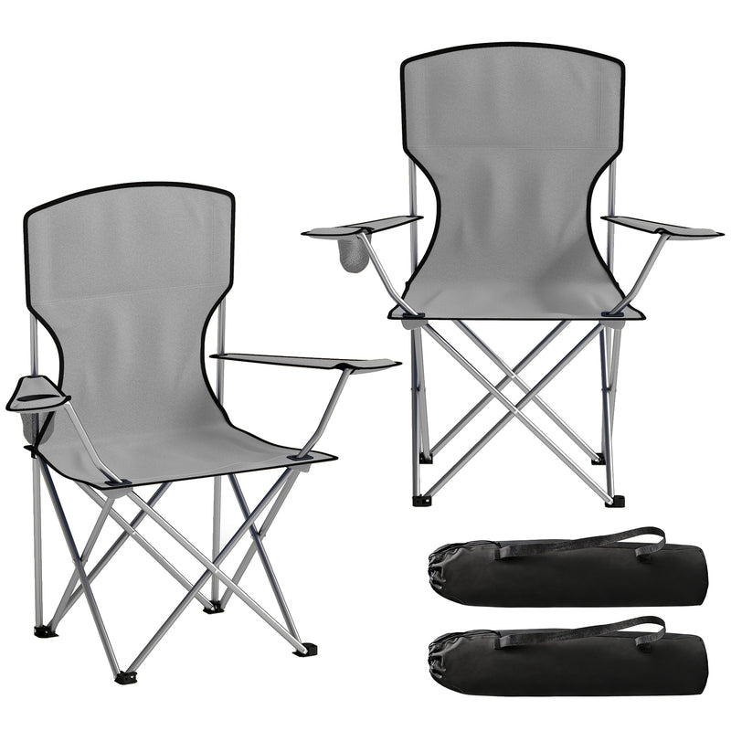 Folding Camping Chairs Set of 2 for Stable Outdoor Seating with Carry Bags Grey