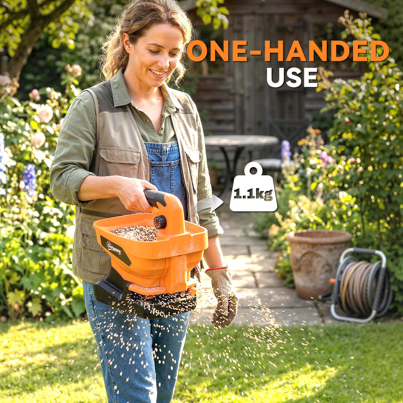 Cordless Handheld Lawn Spreader for Even Seed Fertiliser or Salt Coverage Orange AOSOM