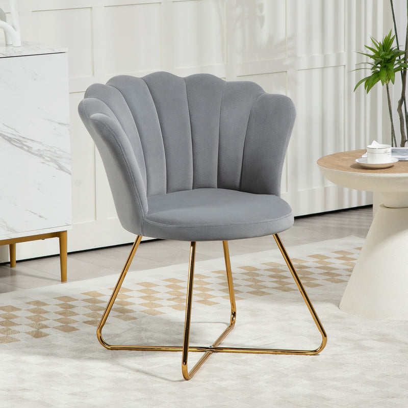 Grey Velvet Feel Lotus Petal Accent Chair With Gold Legs HOMCOM