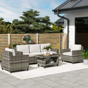6 Seater Rattan Garden Furniture Set with Cushions Light Grey by Outsunny