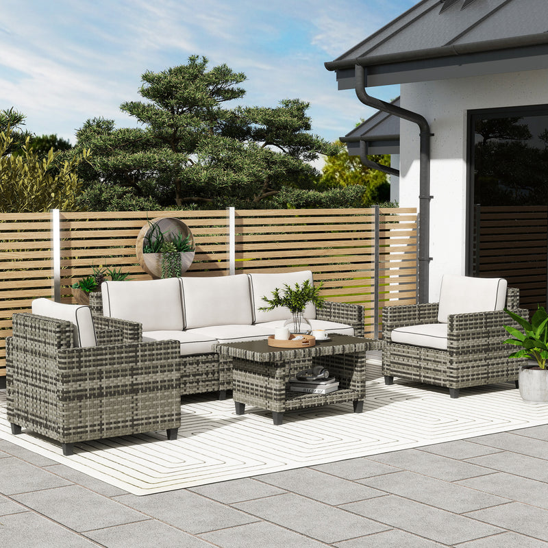 6 Seater Rattan Garden Furniture Set with Cushions Light Grey by Outsunny
