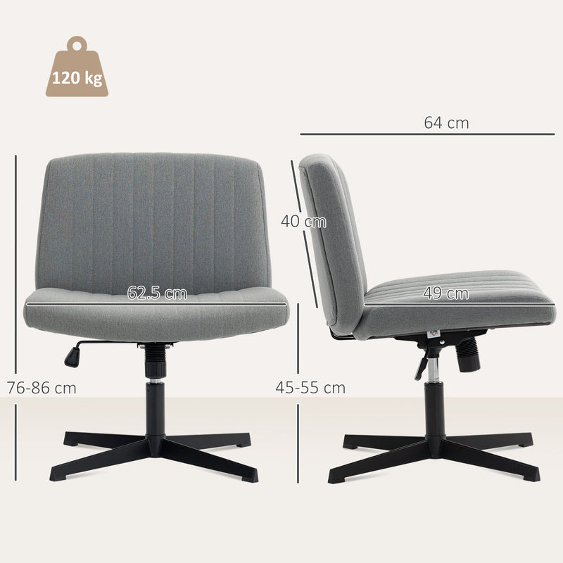 Armless Swivel Office Chair With Wide Seat And Height Adjustment For Home Use Grey