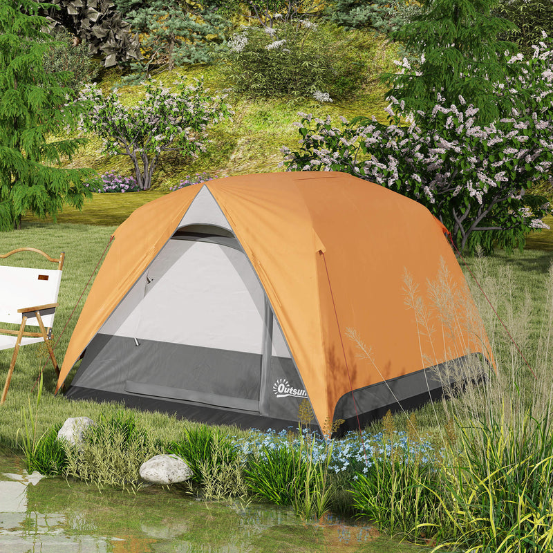 Three Person Dome Tent with Quick Setup and Waterproof Shelter for Camping Orange Grey