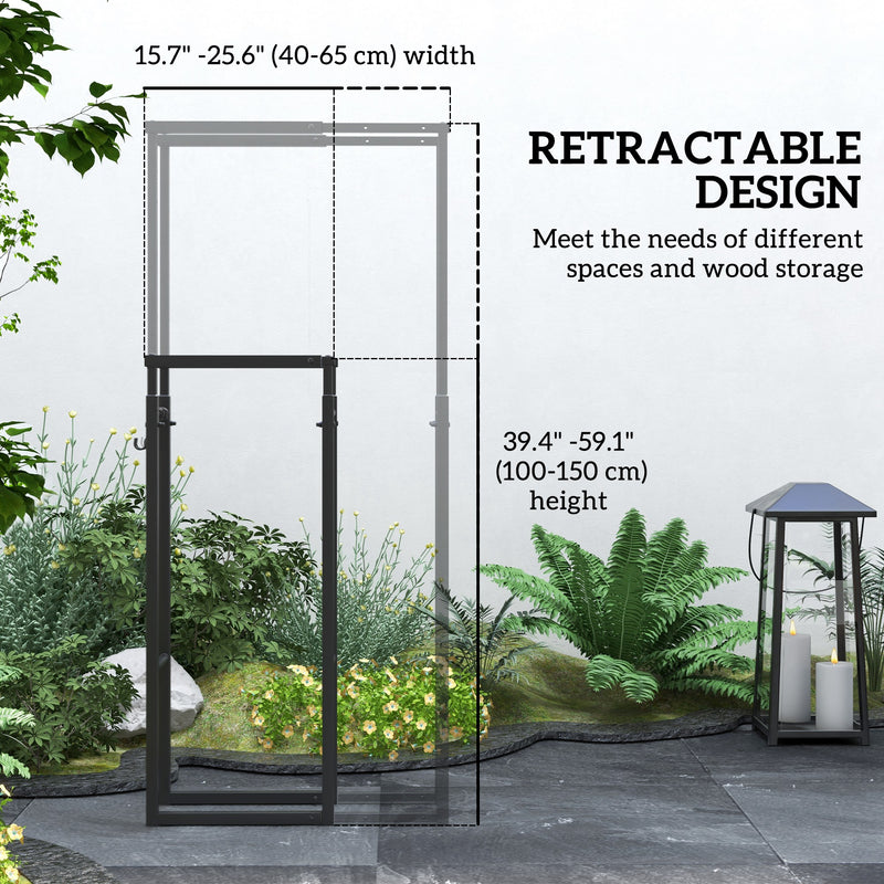 Adjustable Metal Firewood Log Holder for Indoor or Outdoor Storage Use, Black