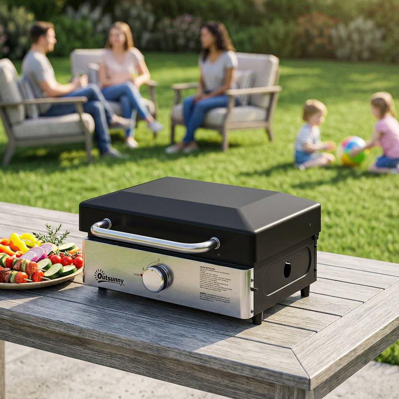 Tabletop Gas BBQ with Large Griddle for Easy Outdoor Cooking Black