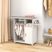 Rolling Ironing Board Cabinet with Storage and Lockable Wheels for Home Use White AOSOM