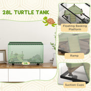 28L Glass Turtle Tank Aquarium with Basking Platform and Easy Drainage System, Black