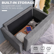 2 Seater Sofa with Hidden Storage and Wood Legs Ideal for Small Living Rooms Grey