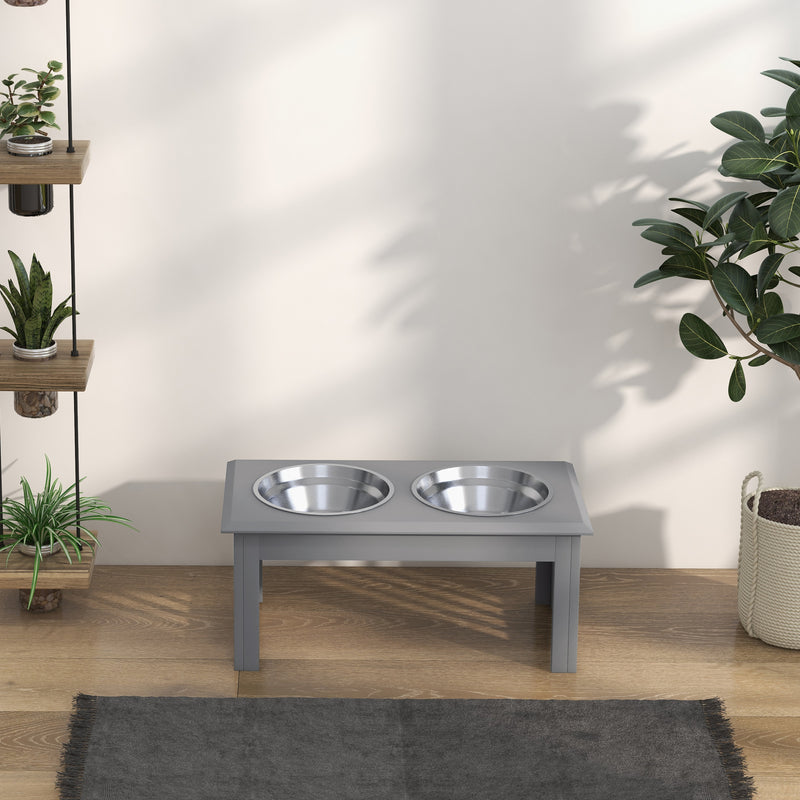 Raised Dog Feeding Station with Adjustable Stand and Steel Bowls for Medium Dogs, Grey