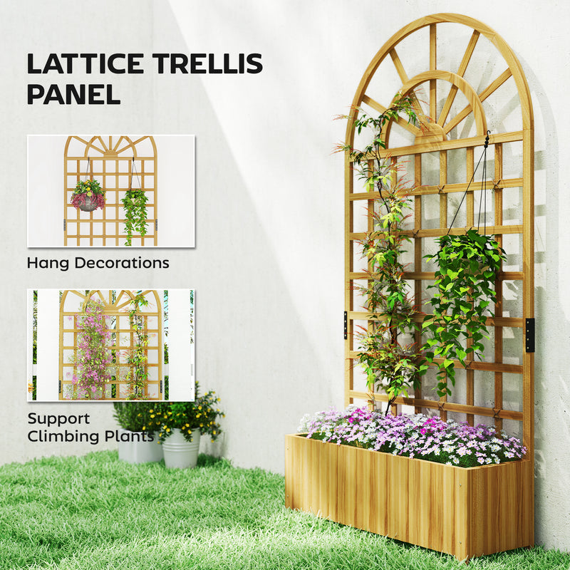 Wooden Raised Garden Planter With Trellis Ideal For Climbing Plants And Herbs Natural Outsunny