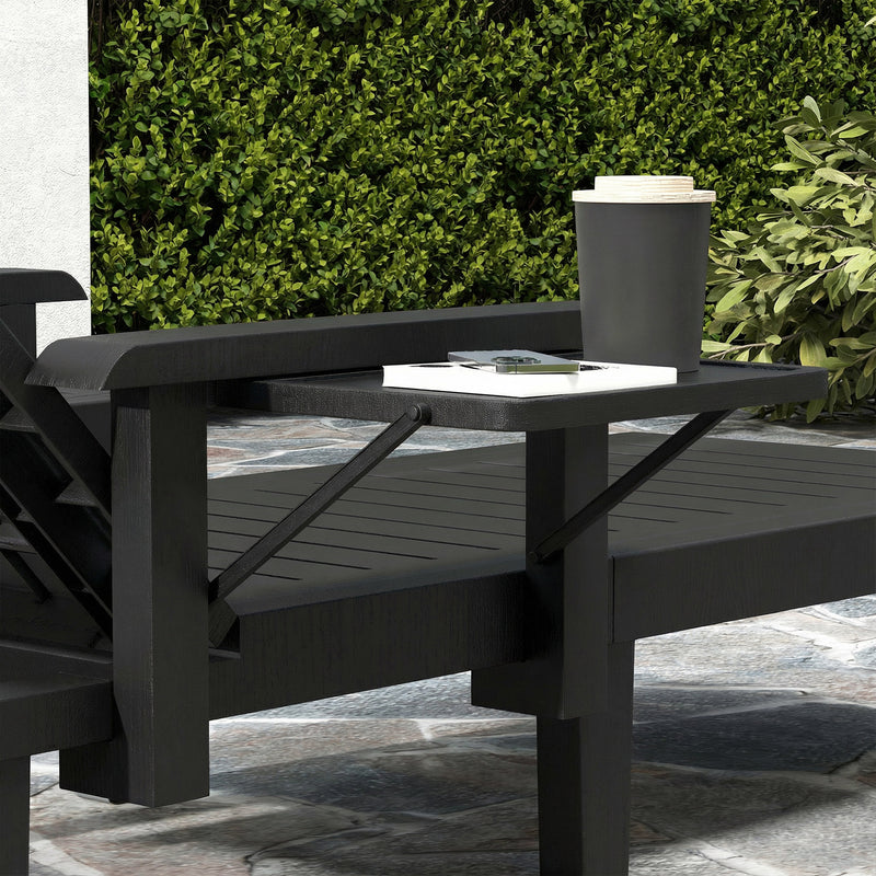 Garden Sun Lounger Set with Adjustable Backrest and Foldable Side Table, Black