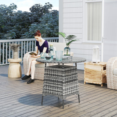 Grey Rattan Garden Coffee Table with Tempered Glass Top and Umbrella Hole by Outsunny