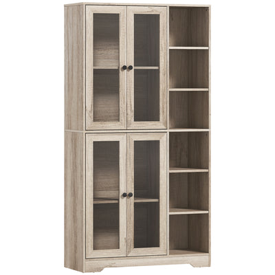 Multi Storage Kitchen Cabinet With Glass Doors And Adjustable Shelves For Home Use Grey