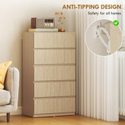Chest of Drawers with 5 Spacious Handleless Drawers for Bedroom Storage Natural Wood AOSOM